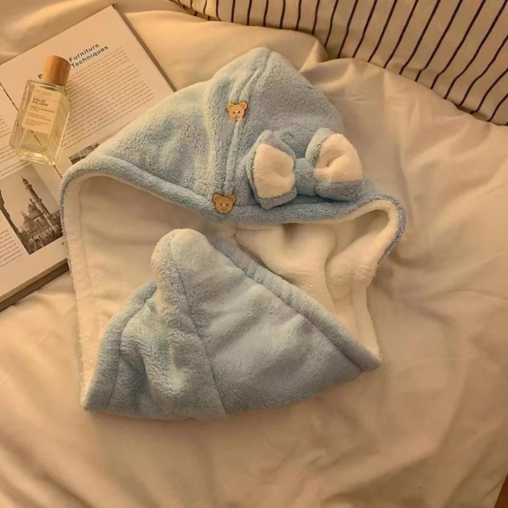 Double Layer Thickened Cute Bow Hair Towel Super Absorbent Quick Dry Hair Drying Cap For Women