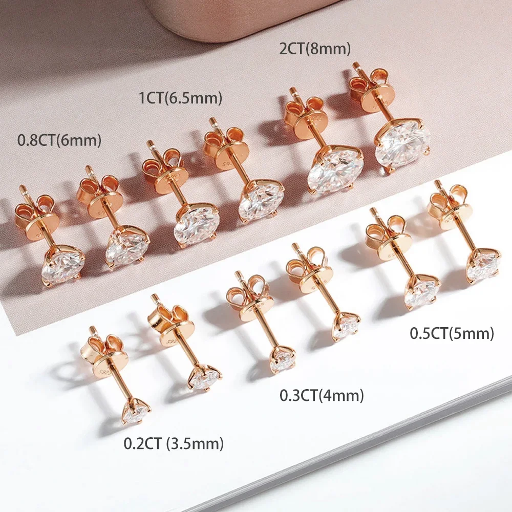 FEOBUR Funkelnde 0,2-3 Karat Moissanit-Ohrstecker Roségoldfarben 925 Sterling Silber Labor-Diamant-Ohrstecker Damen Party-Schmuck – Detail 14
