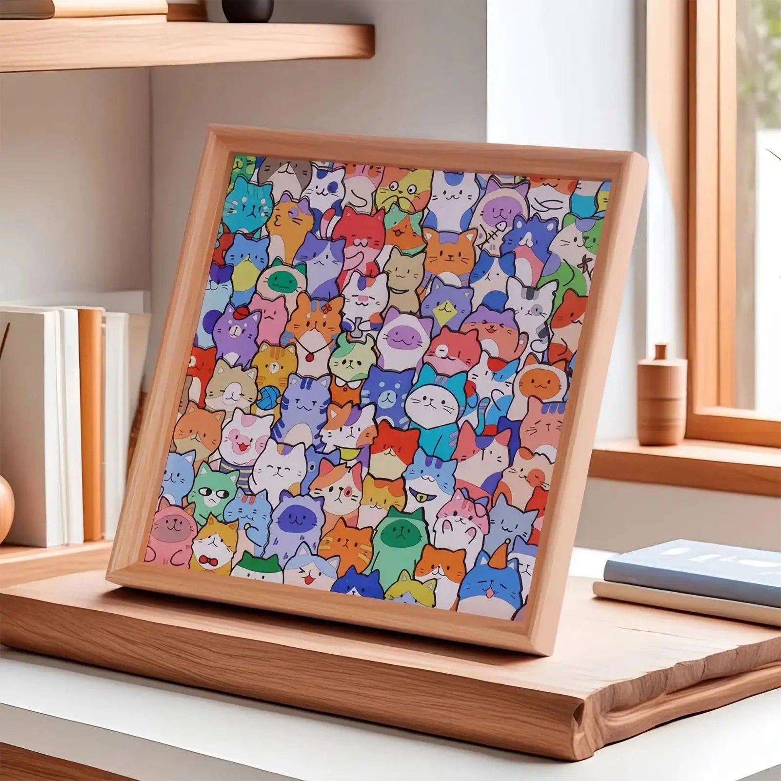 Jigsaw Puzzle Paintable Animal Cat Design 2 In 1 Wooden Cat Puzzle Picture Frame for Women Boys Girls Youth Teens Home Tabletop