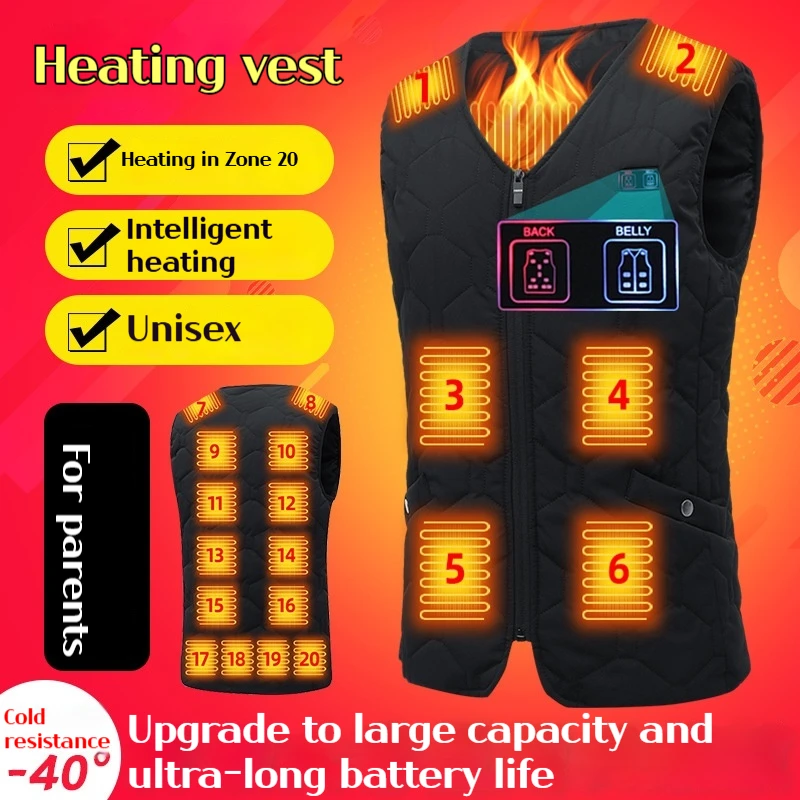 Giacca riscaldata zona 20 Fever Gilet riscaldato per uomo Gilet caldo da donna Gilet da pesca Gilet da corsa Gilet da lavoro da giardinaggio Giacca invernale