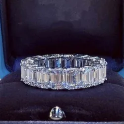 Eternity 925 Sterling Silver Engagement Wedding Band Rings for Women Bridal Emerald cut Diamond Promise Party Jewelry Gift