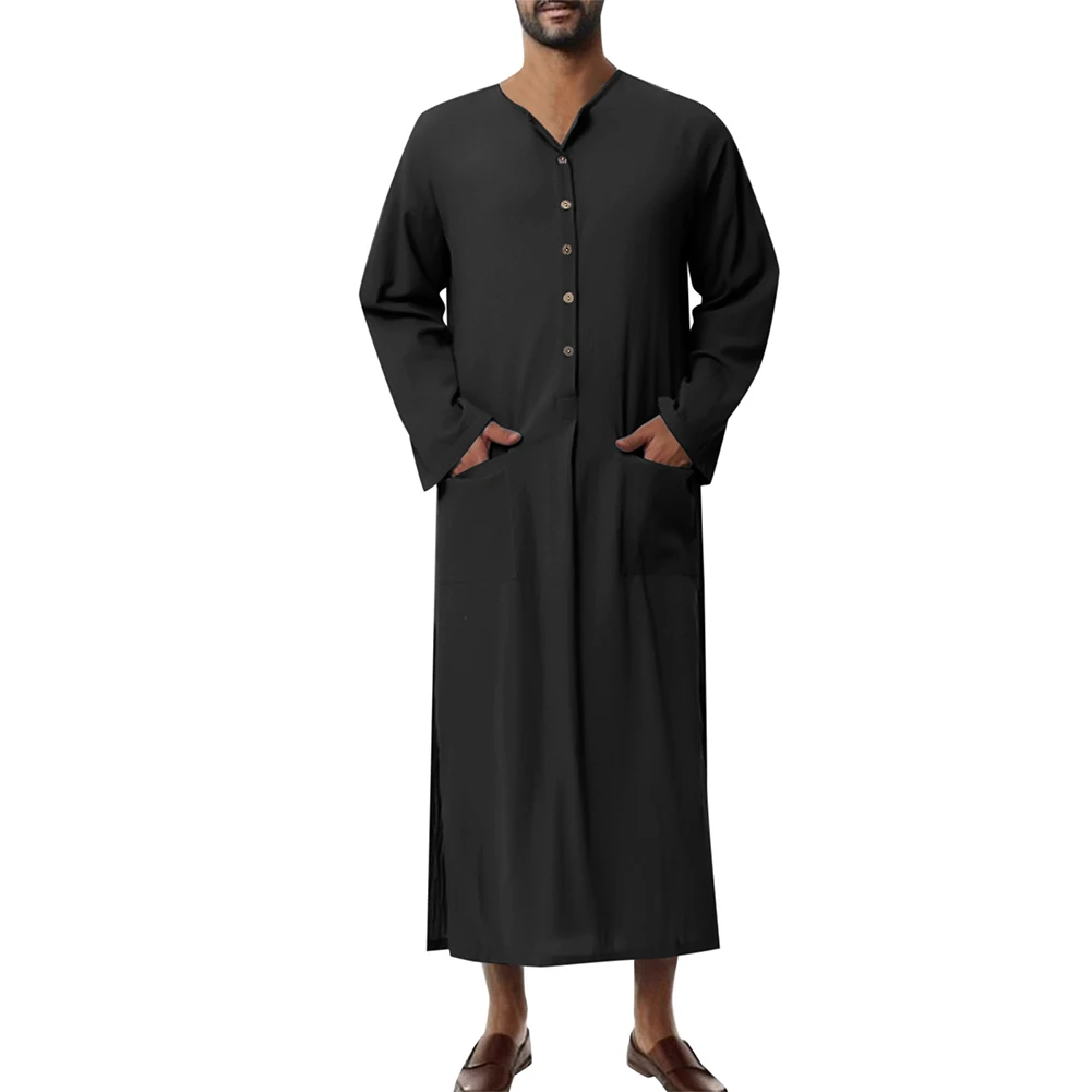 Abbigliamento musulmano da uomo Saudi Jubba Caftano Allentato a figura intera Thobe Robe Top Solido Lunghezza abbigliamento Arabia Saudita Pakistan Littlet