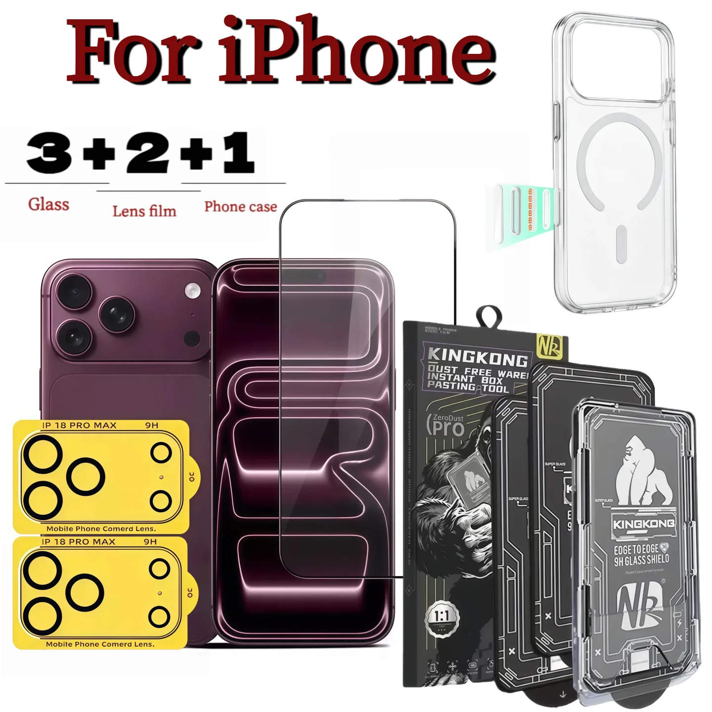 [6in1] 3x HD Tempered Glass Screen Protector + 2x Lens Protector + Semi-transparent Matte Case with AI Button for iPhone17 18Pro