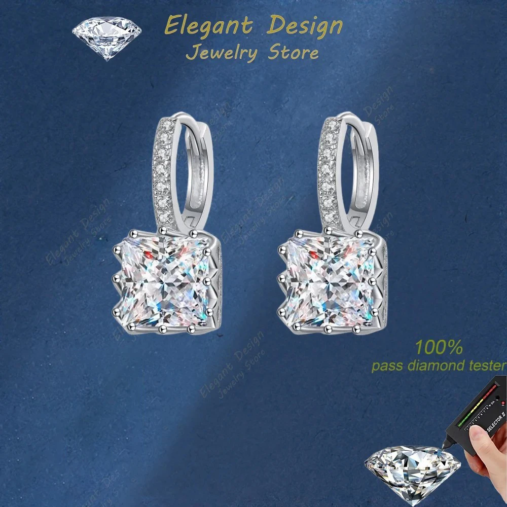 

Birthday Gift Platinum PT950 Ear Buckle 1/2/4CT Square Suge Moissanite Diamond Drop Earrings Girlfriend Women's Wedding Jewelry
