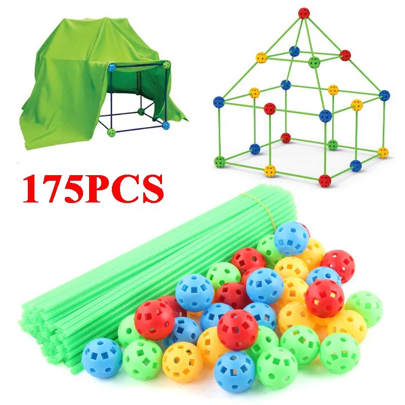 175-teiliges 3D-Perlen-Zelt-Puzzle-Bausteine-Set, Schloss-Haus-Zelt-Höhle-Raketen-Konstruktionsset, geeignet für Geburtstage und Feiertagsgeschenke, Partygeschenke, kreatives Spielen, Schloss-Thema,