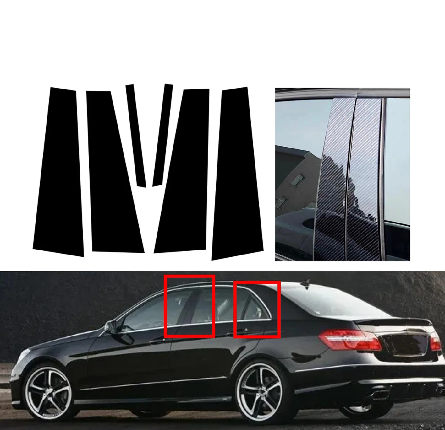 

Fit For Mercedes-Benz E-Class W212 2010 2011 2012 2013 2014 2015 2016 Silvery Glossy Black Pillar Posts Window Sticker Cover