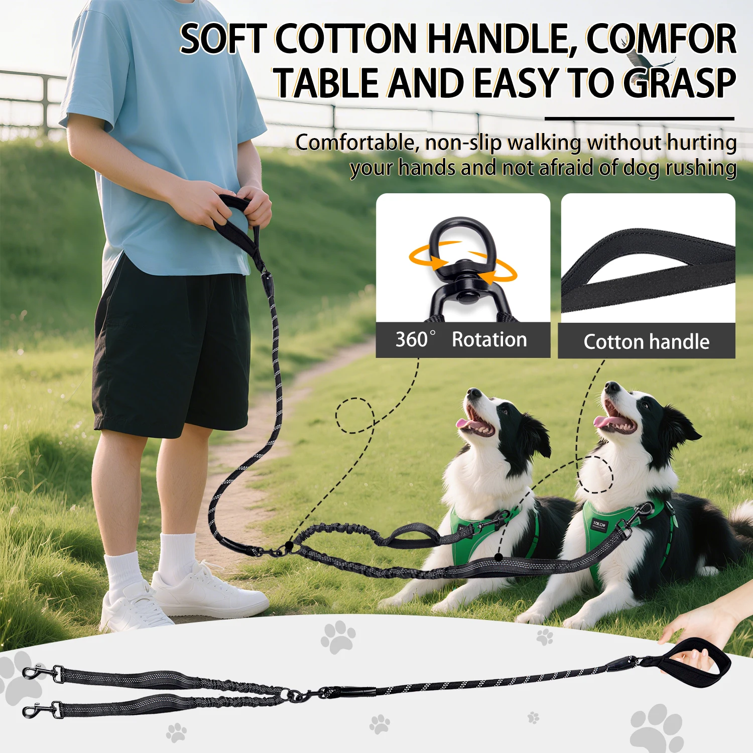1 PC Explosion Proof Impact Elastic Buffering Adjustable One To Two Double Dog Leashes Dog Walking Accessories for Small Medium