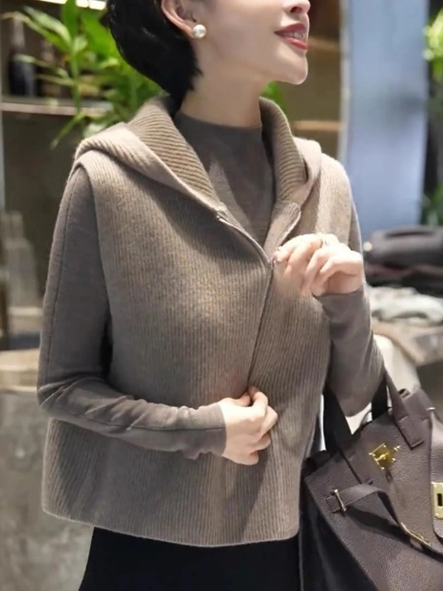 Gilet tricoté de couleur Pure, pull à capuche f Zip pour femmes, haut superposé paresseux, tendance printemps été automne