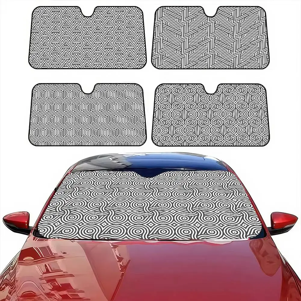 

Geometric Pattern Car Windshield Sunshade - Anti-UV, Keep Car Cool, Front Window Cover, Interior Protector