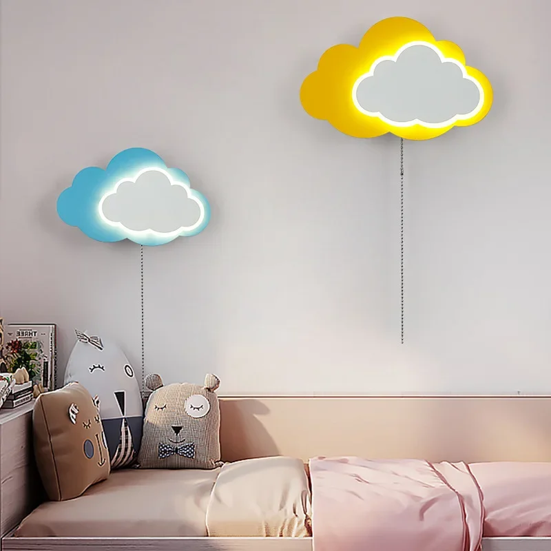 cloud wall lamp Northern Europe modern simple rabbit wiring charging children's  bedroom bedside aisle background