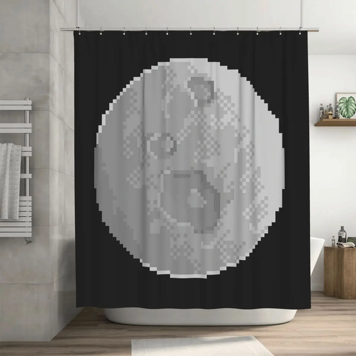 

Pixel Art Moon Shower Curtain Bathroom Polyester Waterproof Bath Curtains with Hooks