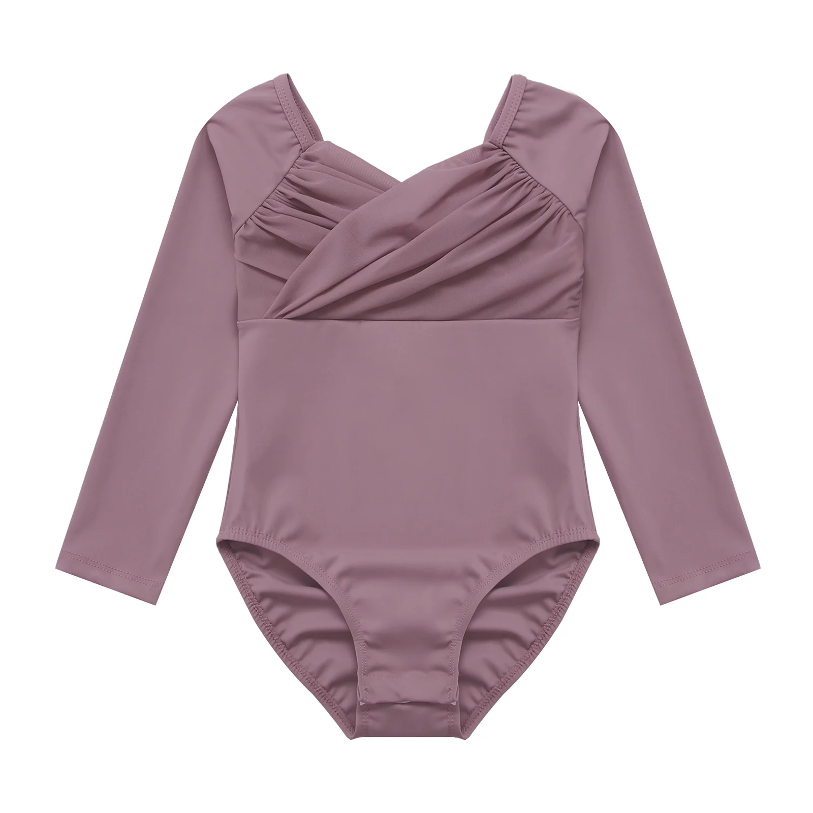 Kids Girls Long Sleeve Ballet Gymnastics Leotard Ruched Ice Figure Skating Jumpsuit Bodysuit for Warm-up Practice Dance Jumpsuit