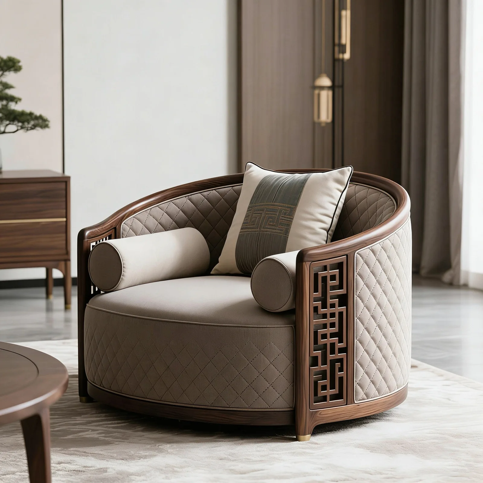 LLMM sofa Song-style aesthetic fabric single-seat sofa for office high-end solid wood furniture