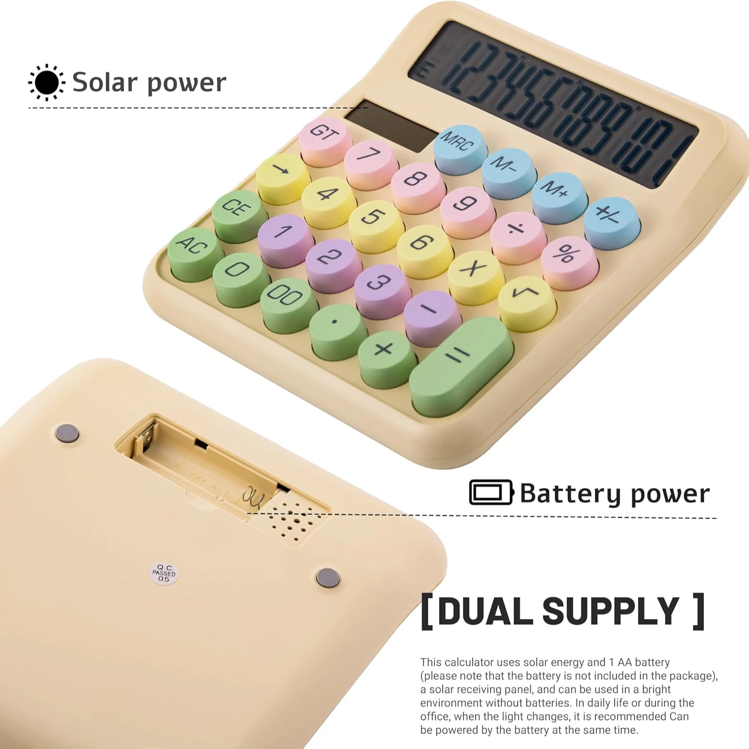 Calculators Desktop, Blue Mechanical Calculator, Cute Calculator 12 Digit Desk  Calculator Large Display, Dual Power Solar Batte