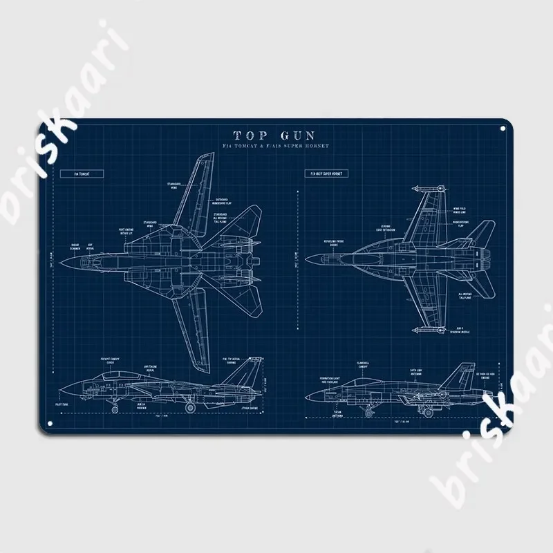 Top Gun F14 Tomcat Vs Fa18 Super Hornet Navy Blueprint Metal Sign Printing Pub Home Wall Decor Tin Sign Posters