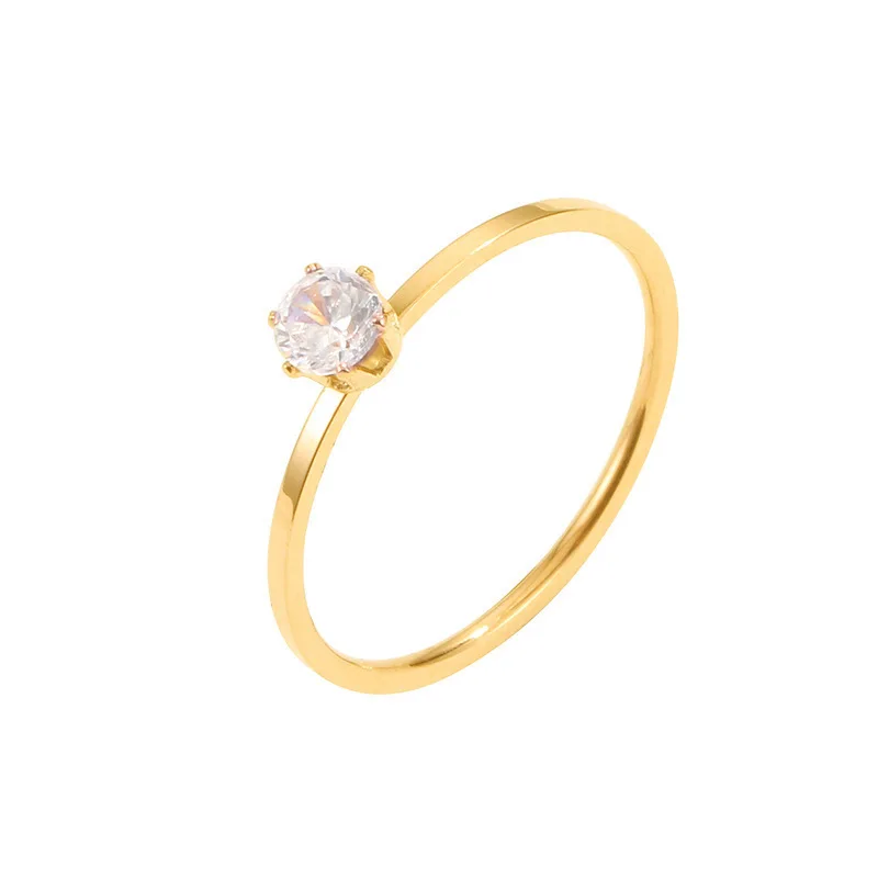 Bague Solitaire en acier inoxydable, mode coréenne, anneaux minces avec AAA + zircone cubique, bijoux de couleur or pour femmes KBR111
