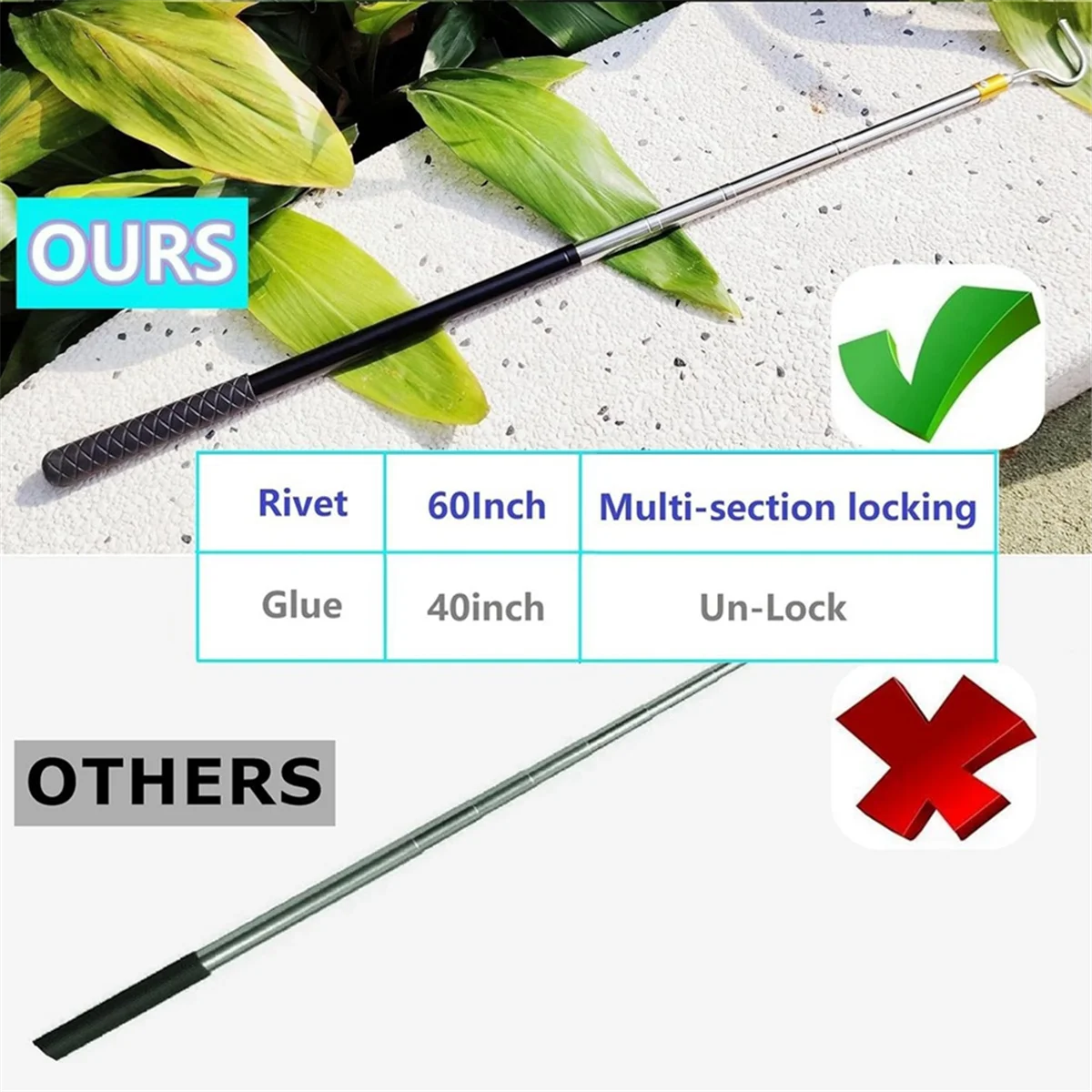 61inch Snake Hook Reptile Catcher Stick Pole,Snake Handling Tool Kit for Rattlesnakes Python Copperhead Removal Catching HGC