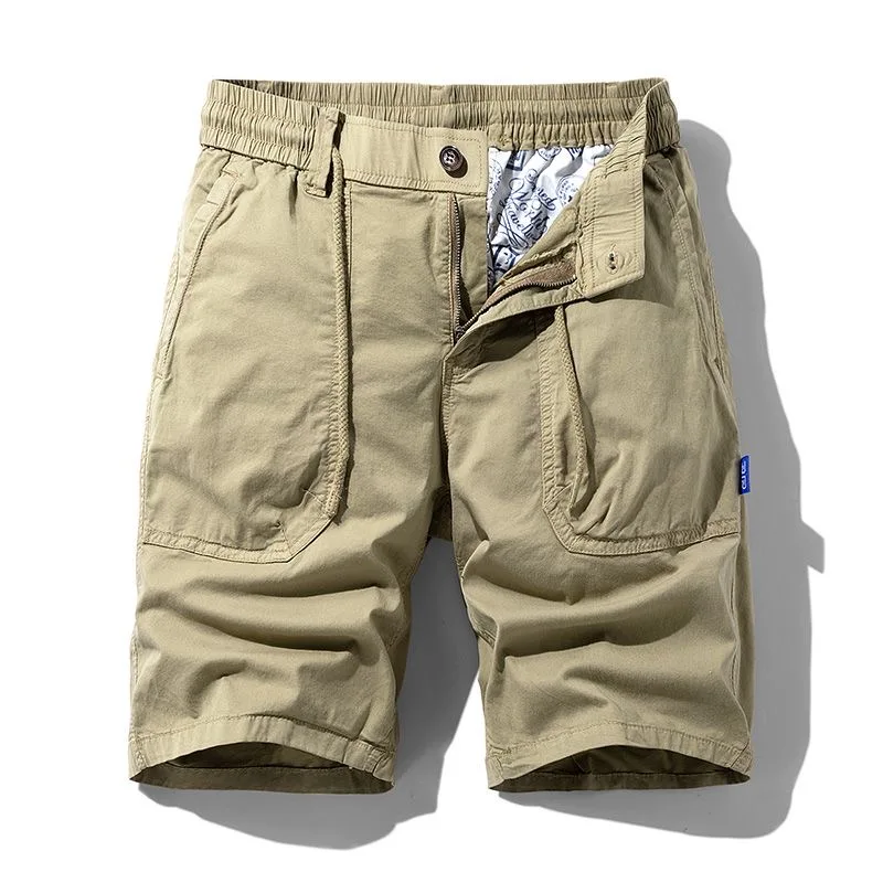 

Новые летние мужские повседневные хлопковые брюки с эластичной резинкой на талии, тонкая рабочая одежда, средние брюки «пять четвертей», цвета хаки, ретро, японский Sle