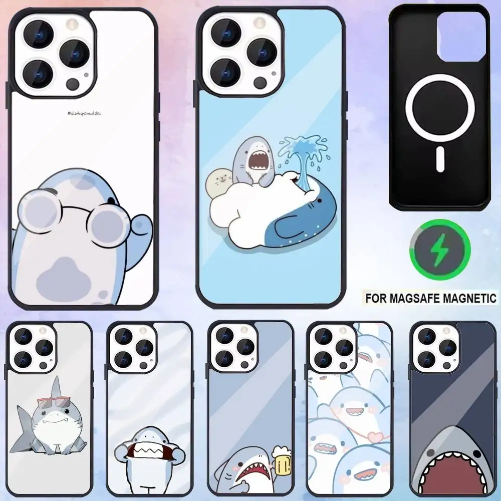 

Cartoon Cute Shark Phone Case For iPhone17,16,15,14,13,12,11 Plus,Pro Max Magnetic Magsafe Wireless Charging