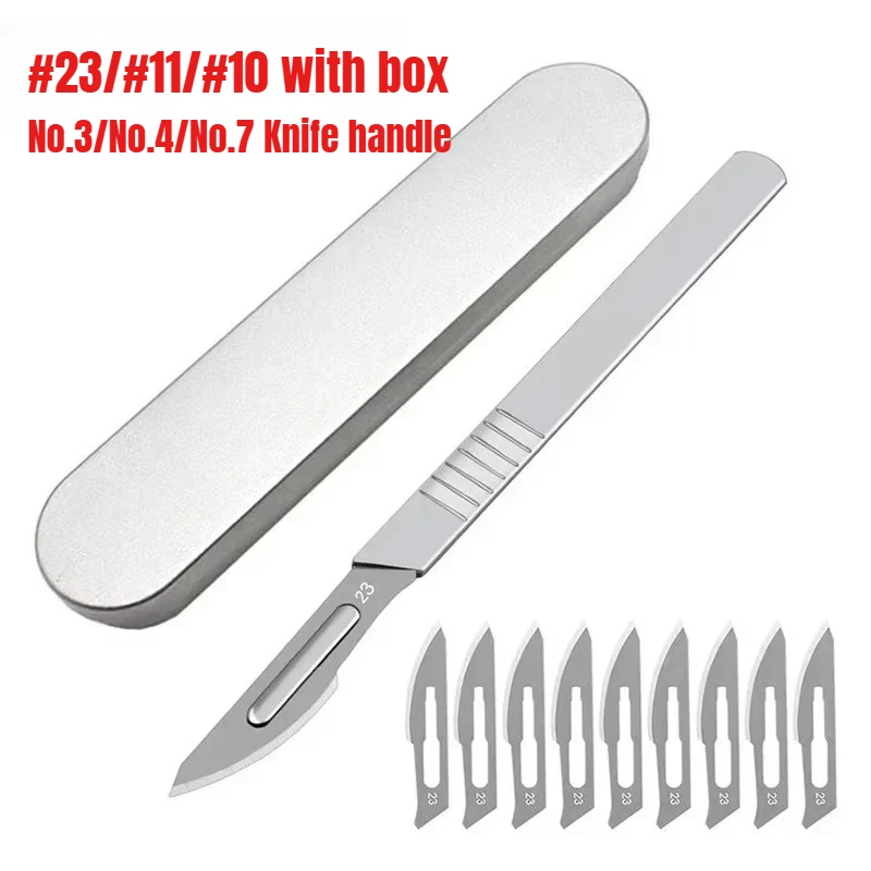 Dental Surgical Scalpel Blades with Handle No.3/4/7 Carbon Steel Carving Metal Kit DIY Cutting Repair Surgical Knife Tools