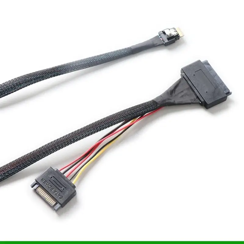 U55C PCIe4.0 Slimsas SFF-8654 4i Male to SFF 8639 U.2 Hard Disk SSD Cable with 15cm 15Pin Power Extension Cord Wire