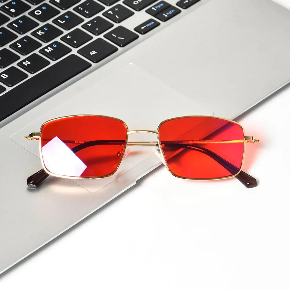 Blaulichtbrille für Herren, orangefarbene Linse, rote Linse, klare Linse, Metallbrille, Blaulichtschutz, blaues Licht blockierende Brille für Männer – Detail 8