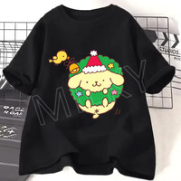 Japanese Anime Pompompurin Xmas T Shirt for Women Christmas Party Round Neck T-shirt Female PomPom Purin Graphic Y2k Clothes Top