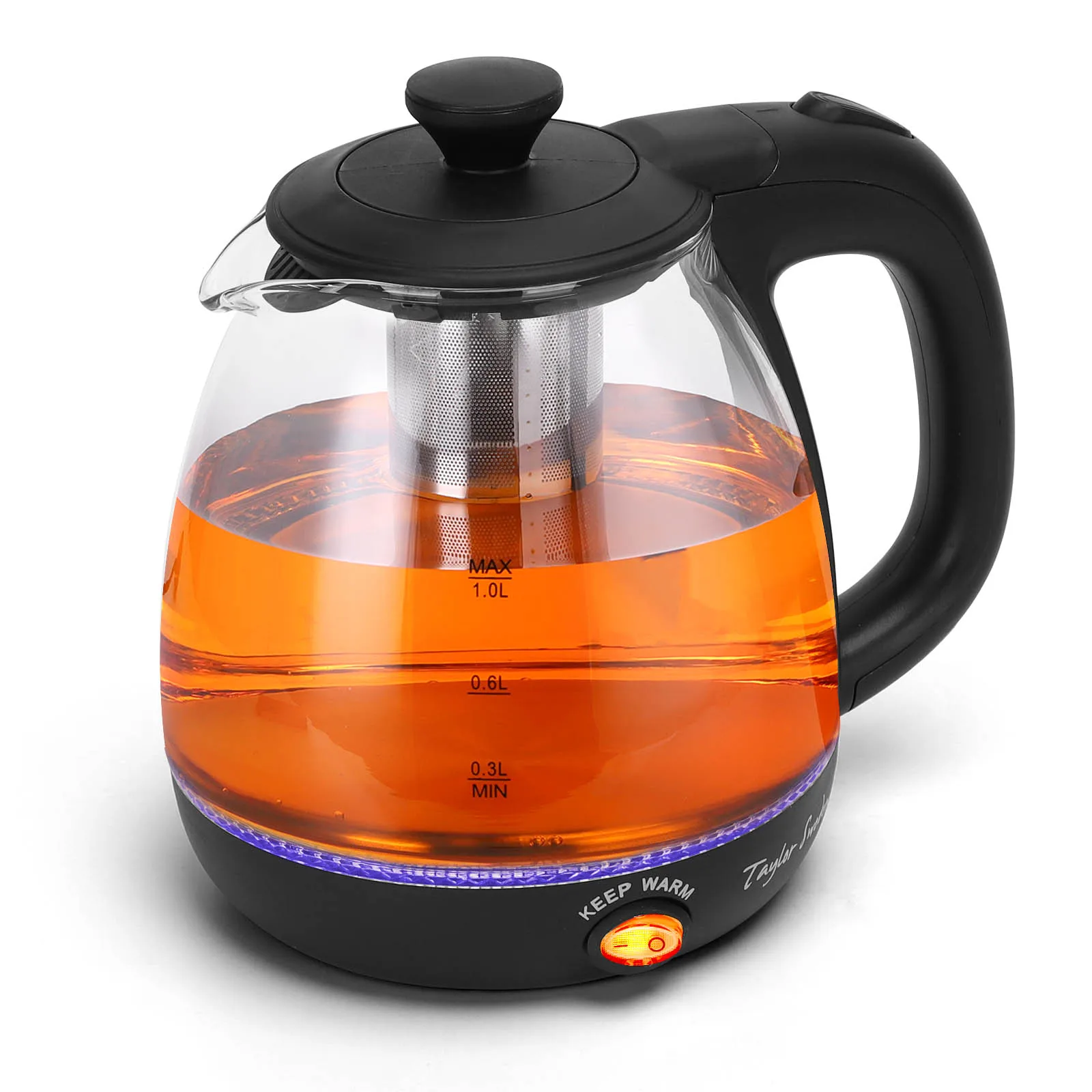 Taylor Swoden Wasserkocher Klein，1 Liter Wasserkocher Glas Led， 2200W Electric Kettle， Warmhaltefunktion， Herausnehmbarer Filter， BPA FREI， für Reisen， Küche oder Büro