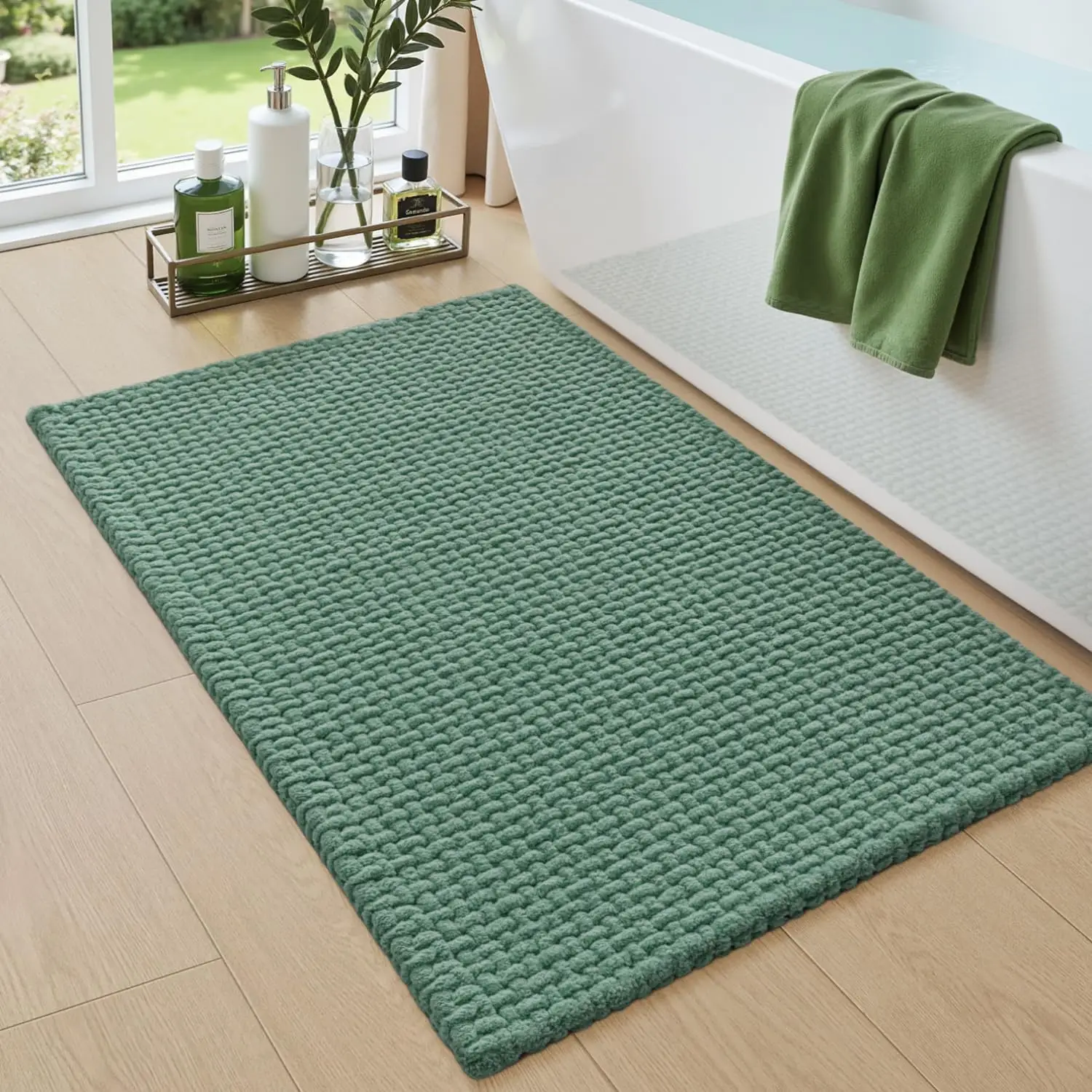 

Bathroom Rugs 24x36, Non Slip Washable Bath Mat, Absorbent Chenille Bathmat, Ultra Soft Thick Carpet for Tub Shower Flo