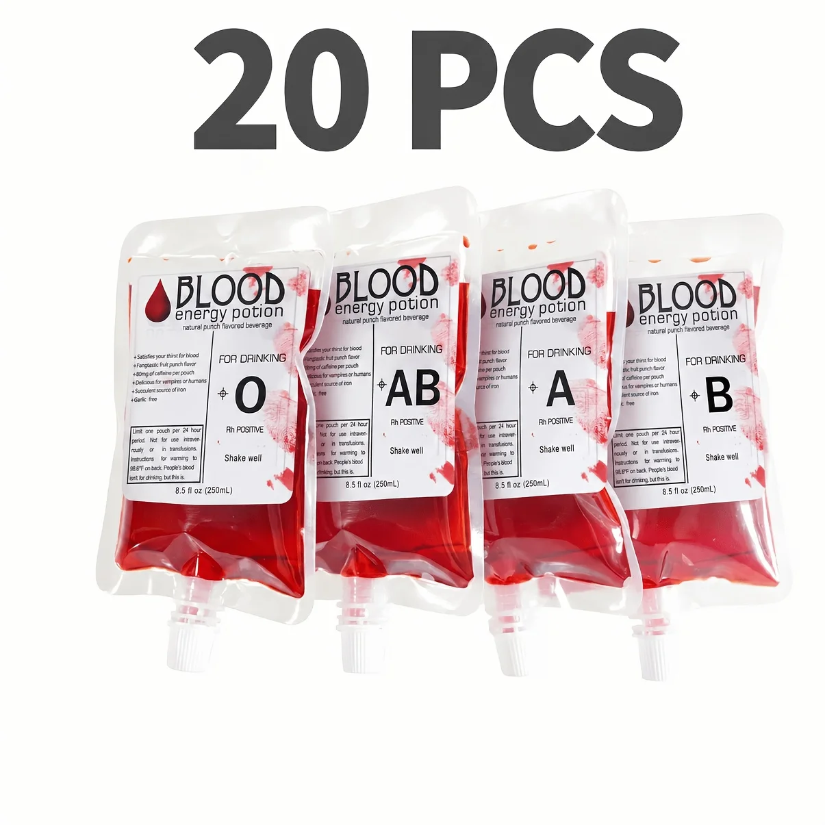 1. 20Pcs Halloween Blood Bag Drink Pouches, Empty Beverage Bags, Reusable Horror Themed Party Decor Supplies