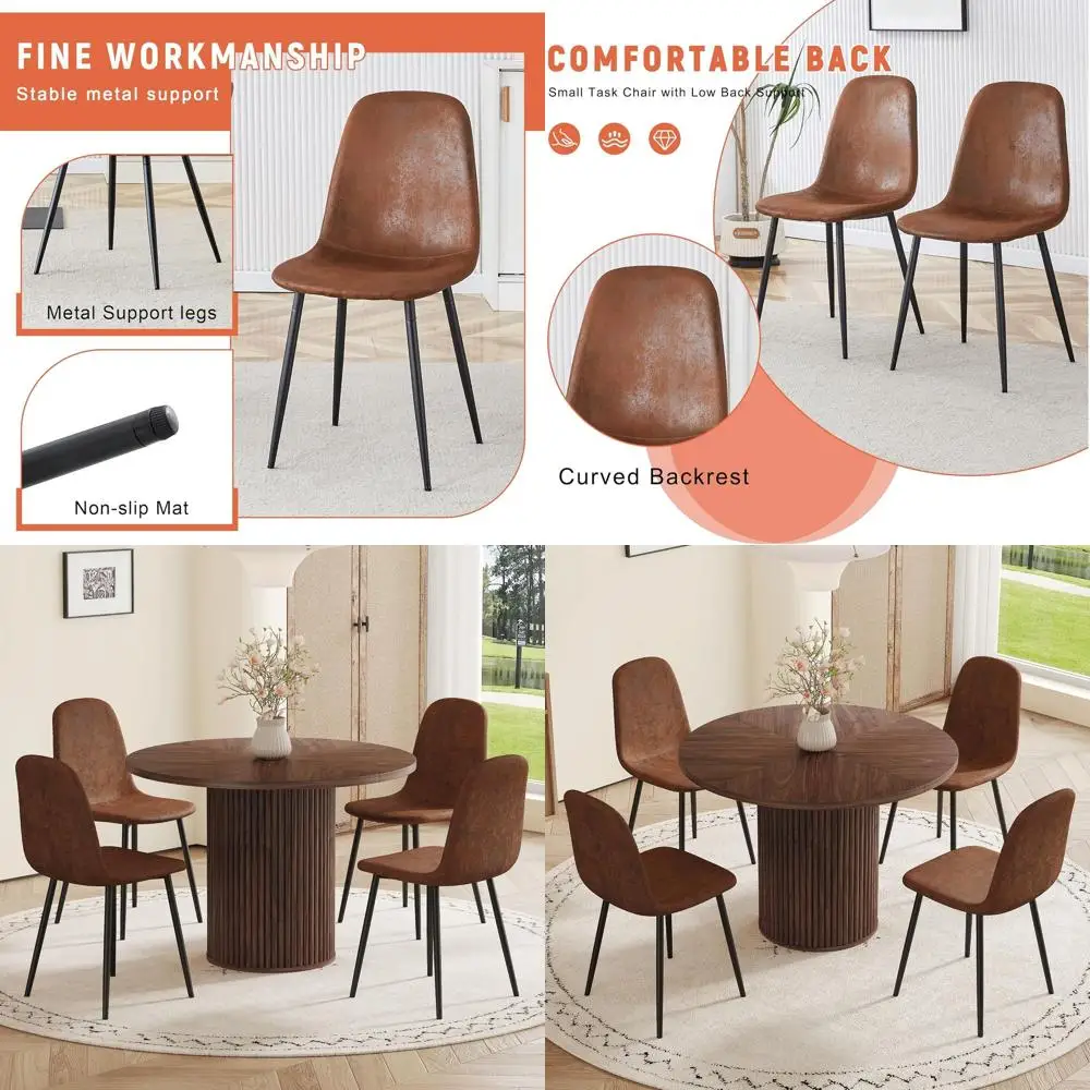 

Walnut 5-Piece Round Dining Set with 4 Suede Leather Chairs
