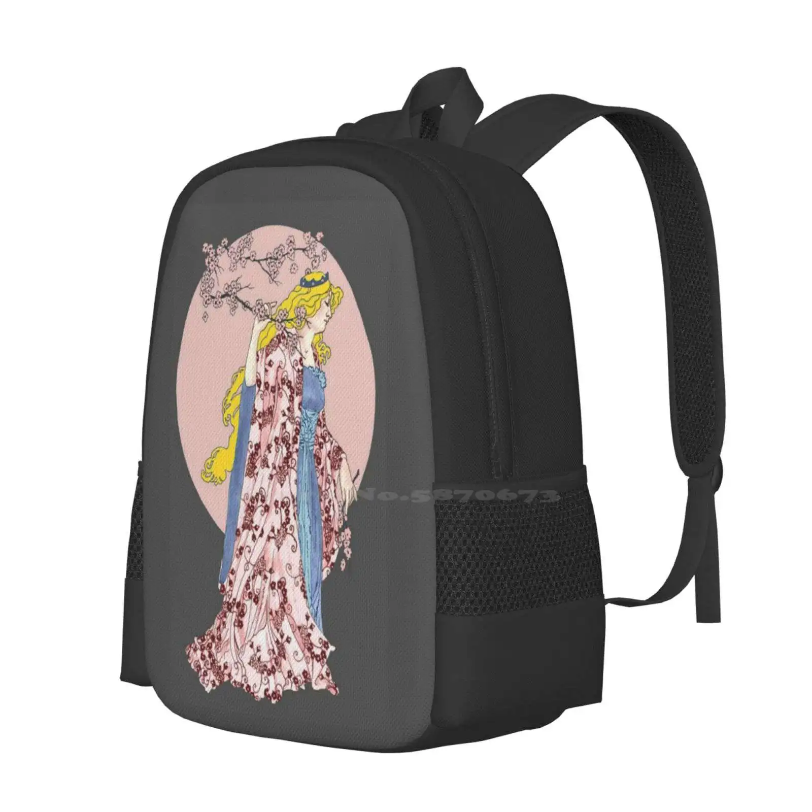 Cherry Blossom Moon Hot Sale Schoolbag Backpack Fashion Bags Mucha Art _ Nouveau Cherry Blossom Kimono Fantasy Woman Pink