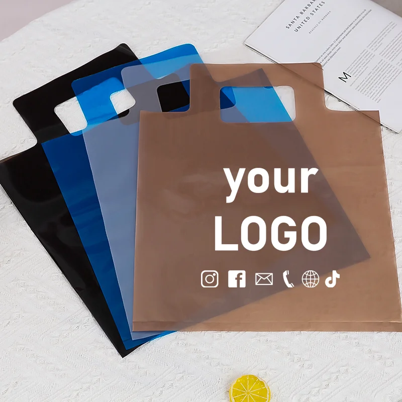 

50 thickened square mouth carry bags, transparent plastic bags, clothing bags, gift bags, handbags, printed logo