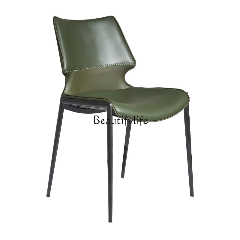 

Italian Modern Minimalist Light Luxury Dining Chair Household Minimalist Modern Saddle Leather Side Chair
