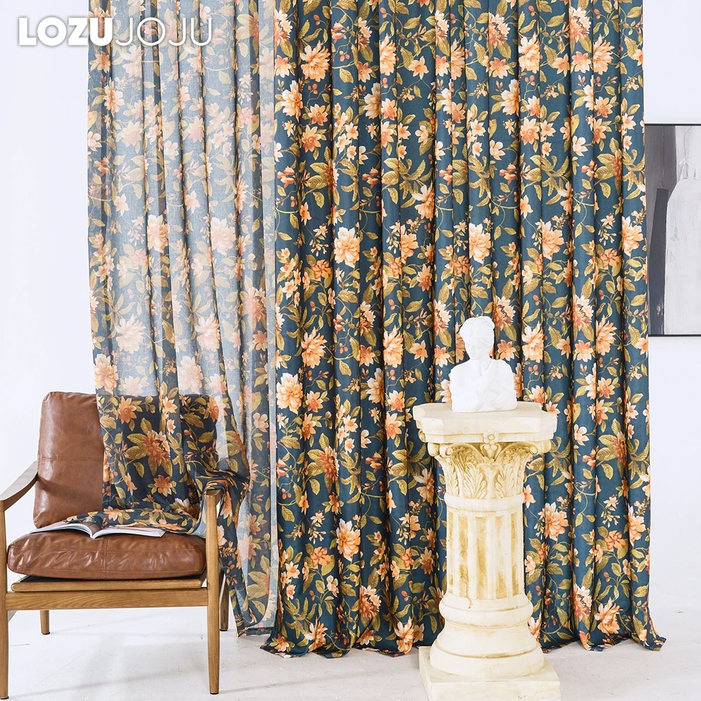 LOZUJOJU 70-80% blackout thick curtains and tulle for sale, large floral print curtains for office famous hotel balcony 1 pcs