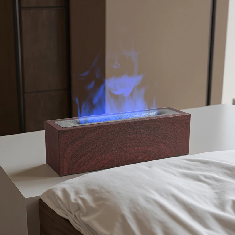 Desktop 200ml Wood Grain Fire Essential Oil Diffuser Ultrasonic Humidifier Houshold Flame Aroma Diffuser