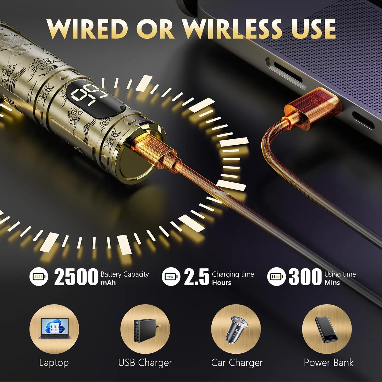 ماكينة قص الشعر اللاسلكية للرجال مع شاشة LCD، ماكينة تشذيب اللحية القابلة لإعادة الشحن، شفرة بدون فجوة، هدية للرجال والنساء والأطفال
