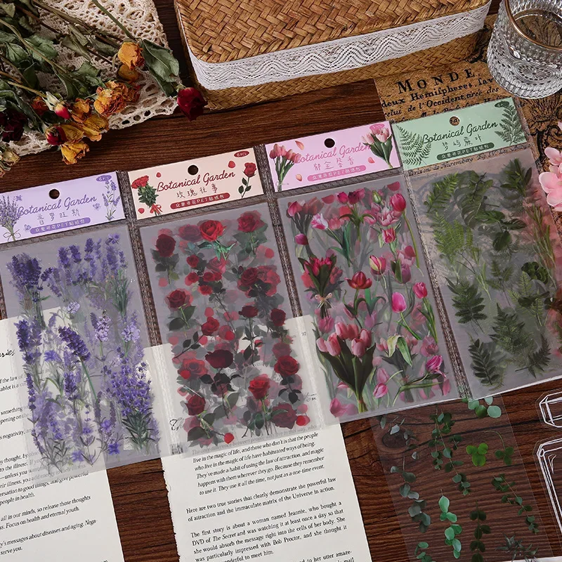 6 pieces/pack Vintage Plant flower PET waterproof sticker for DIY scrapbooking Journal Photo album decoration materials Stickers