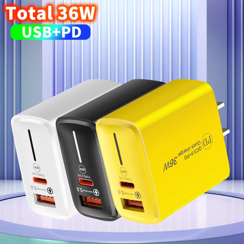 36W PD USB C Fast Charger EU US Plug Quick Charging Block for iPhone 14 15 16 17 Xiaomi Huawei Samsung Type C Phone Adapter