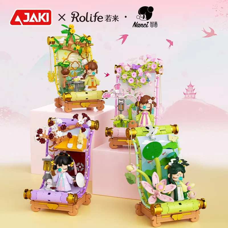 Jaki ruo comes to Nanci Nanqian Four Seasons Painting Scroll Ancient Style Romantic Building Blocks Girl Handmade Accessori