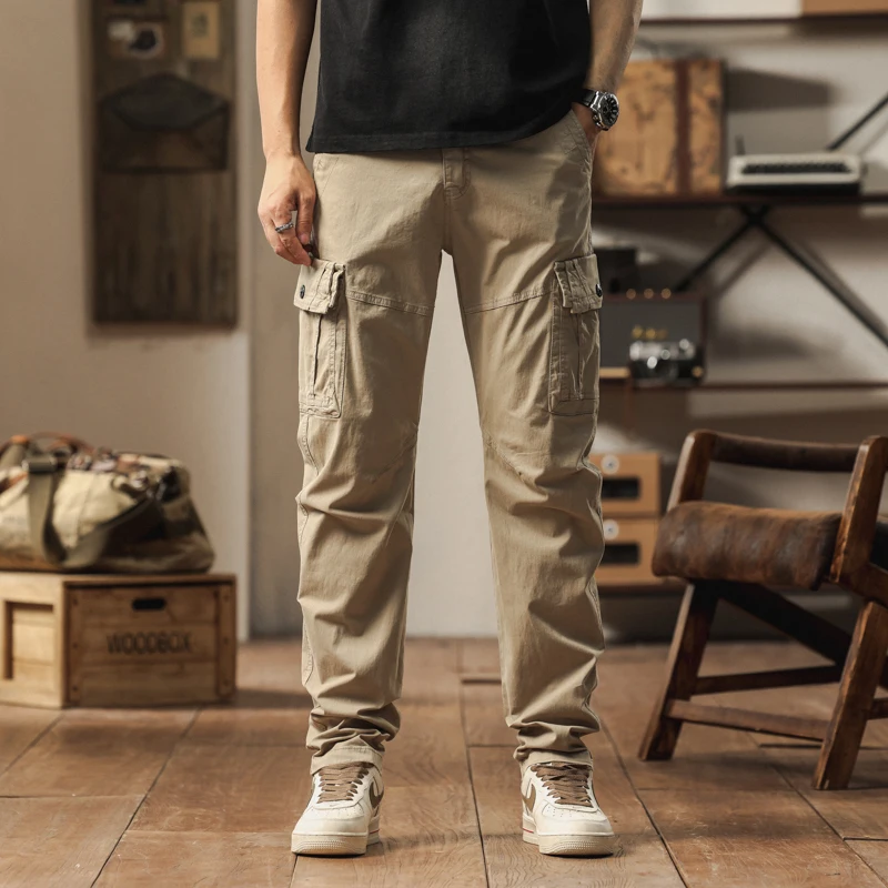 2025 جديد في الرجال السراويل البضائع مستقيم الساق القطن بناطيل كاجوال الذكور تمتد الجانب جيب الخريف ملابس العمل النمط التكتيكي العسكري #3
