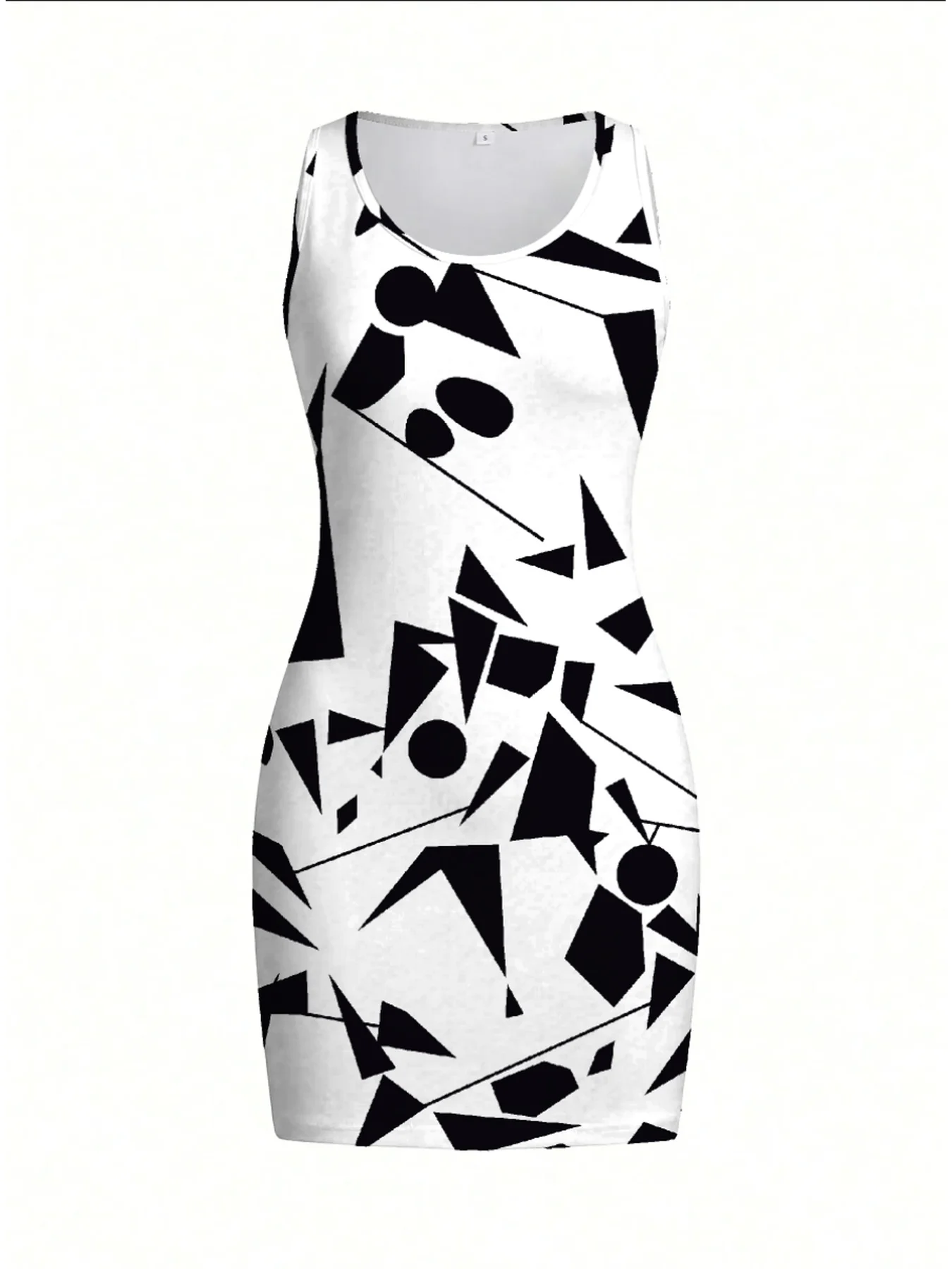 Women's Summer Casual Elegant Comfortable Round Neck Geometric Pattern Printed Sleeveless Dress Mini Skirt