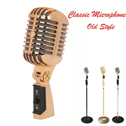 Audio Mic Retro Microphone Prop Vintage Mic Universal Stand Compatible Live HD Sound Karaoke Studio Recording Simulation Prop
