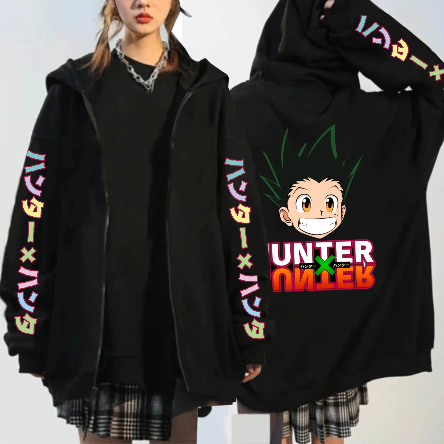 Manga Hunter x Hunter Gon Freecss Anime Zipper Hoodies Women Funny Cartoon Casual Oversized Loose Winter Warm Zipper Jacket Coat