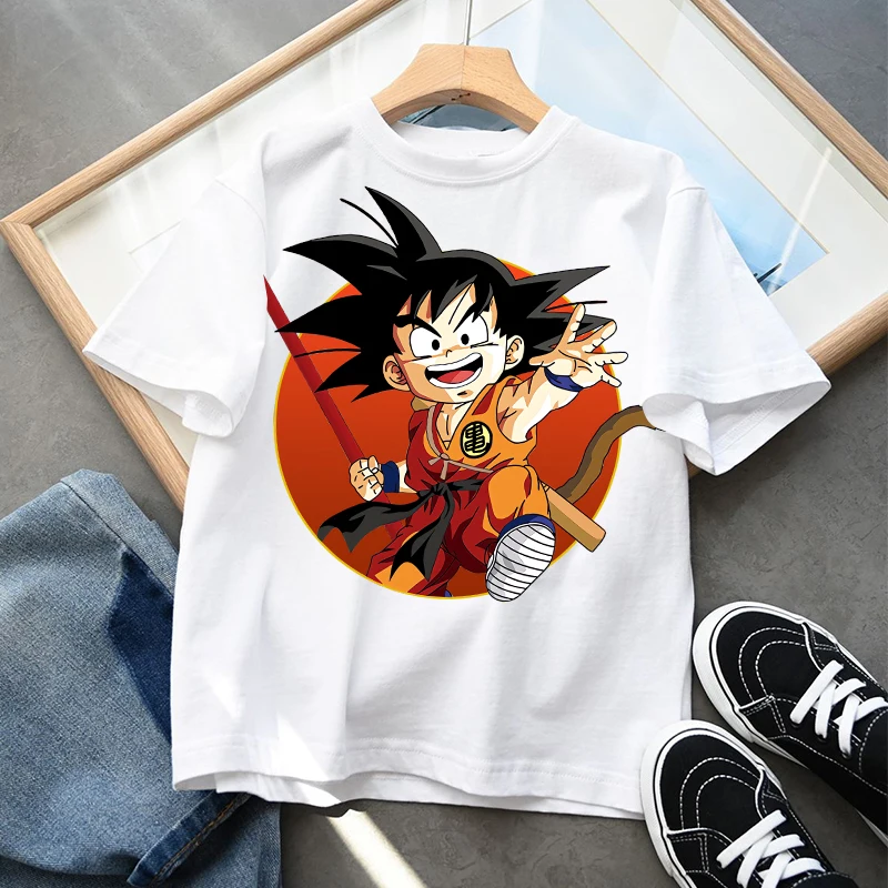 Dragon Balles Child Short Sleeve T-Shirt Anime Character Print Cotton Tees Boys Summer Casual Crew Neck Tops Kids Birthday Gifts