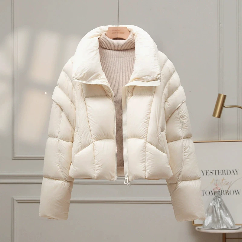 Schinteon-Chaqueta de plumón de pato blanco para mujer, abrigo informal holgado con mangas desmontables y cuello levantado, prendas de vestir gruesas y cálidas para otoño e invierno