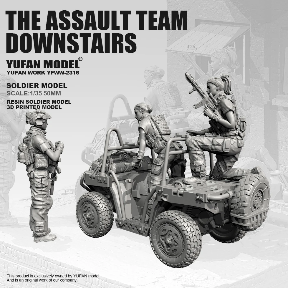 

МОДЕЛЬ YUFAN, комплект солдата из смолы 1/35, (3 женских солдаток + внедорожник), бесцветная самосборка YFWW-2316+3D