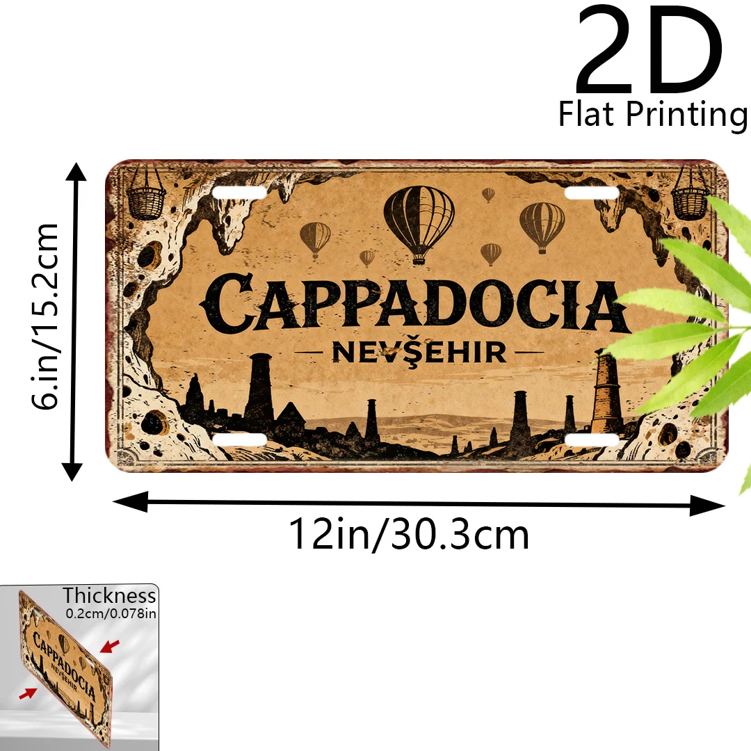 2D Flat, 1pc Cappadocia Nevşehir Turkey Vintage Metal License Plate Wall Art - 15.24cm x 30.48cm Retro Aluminum Sign with Hot Ai