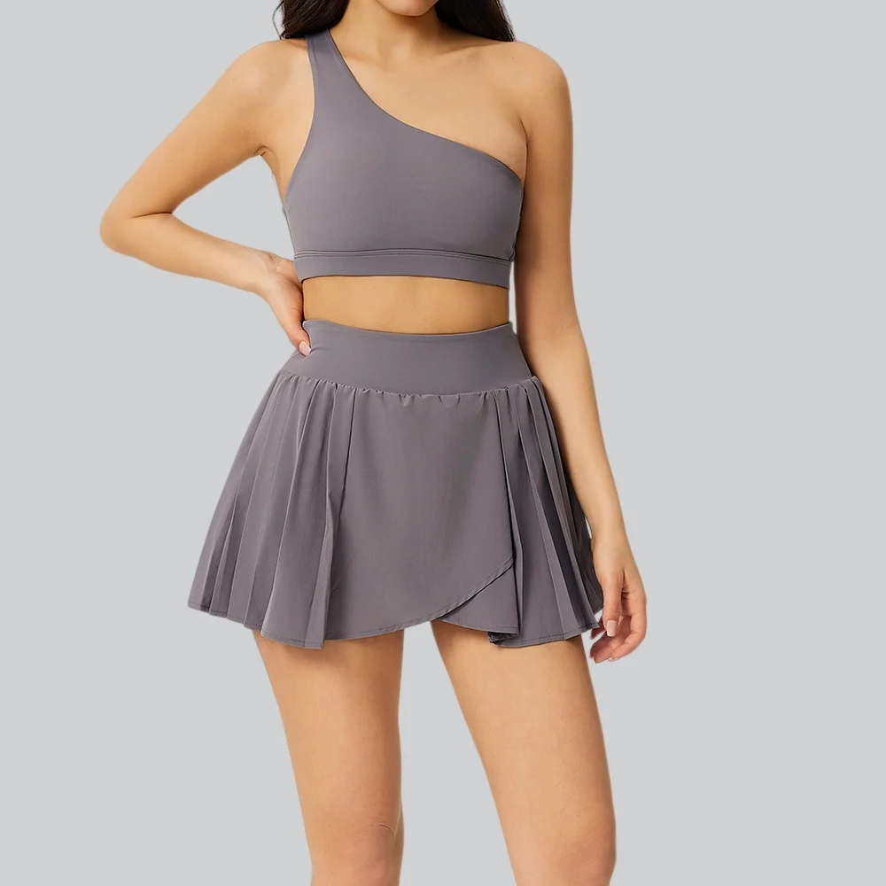 

Женский спортивный костюм из 2 предметов: комплект для йоги, тренировочный костюм, одежда для фитнеса, женский комплект с плиссированной юбкой с высокой талией, спортивная одежда для фитнеса.