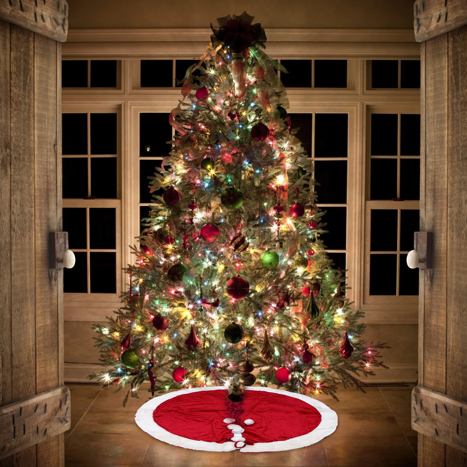 

Christmas Tree Skirt High-Quality Xmas Decoration for Home Bar Mall Easy Install Classic Holiday Charm Protect Floor